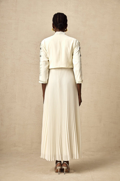 Elisabetta Jacket & Dress - Crystal & Pearl Embellished - Floral Embroidery - Front Fastening - Tie - Neck Design