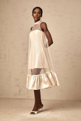 Elisabetta Midi Dress - Sequin Embellishment - Tulle Panelling - Flared Hem - Layered Design - Sleeveless