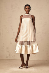 Elisabetta Midi Dress - Sequin Embellishment - Tulle Panelling - Flared Hem - Layered Design - Sleeveless