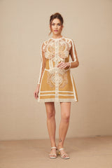 Elisabetta Mini Dress - Crew Neck - Long Sleeves - Cut - Out Detailing - Lace Paneling