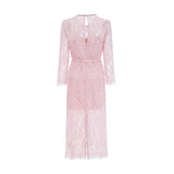 Elisabetta pink midi dress with floral embroidery and lace details featuring embellishments