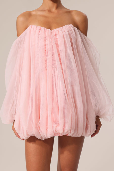 Elisabetta Pink Tulle Off-Shoulder Dress with Puffed Skirt