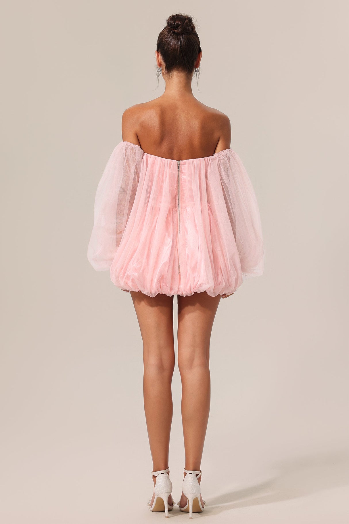 Elisabetta Pink Tulle Off-Shoulder Dress with Puffed Skirt