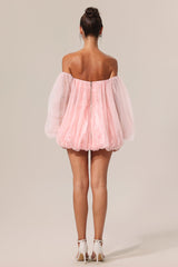 Elisabetta Pink Tulle Off-Shoulder Dress with Puffed Skirt