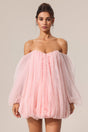 Elisabetta Pink Tulle Off-Shoulder Dress with Puffed Skirt