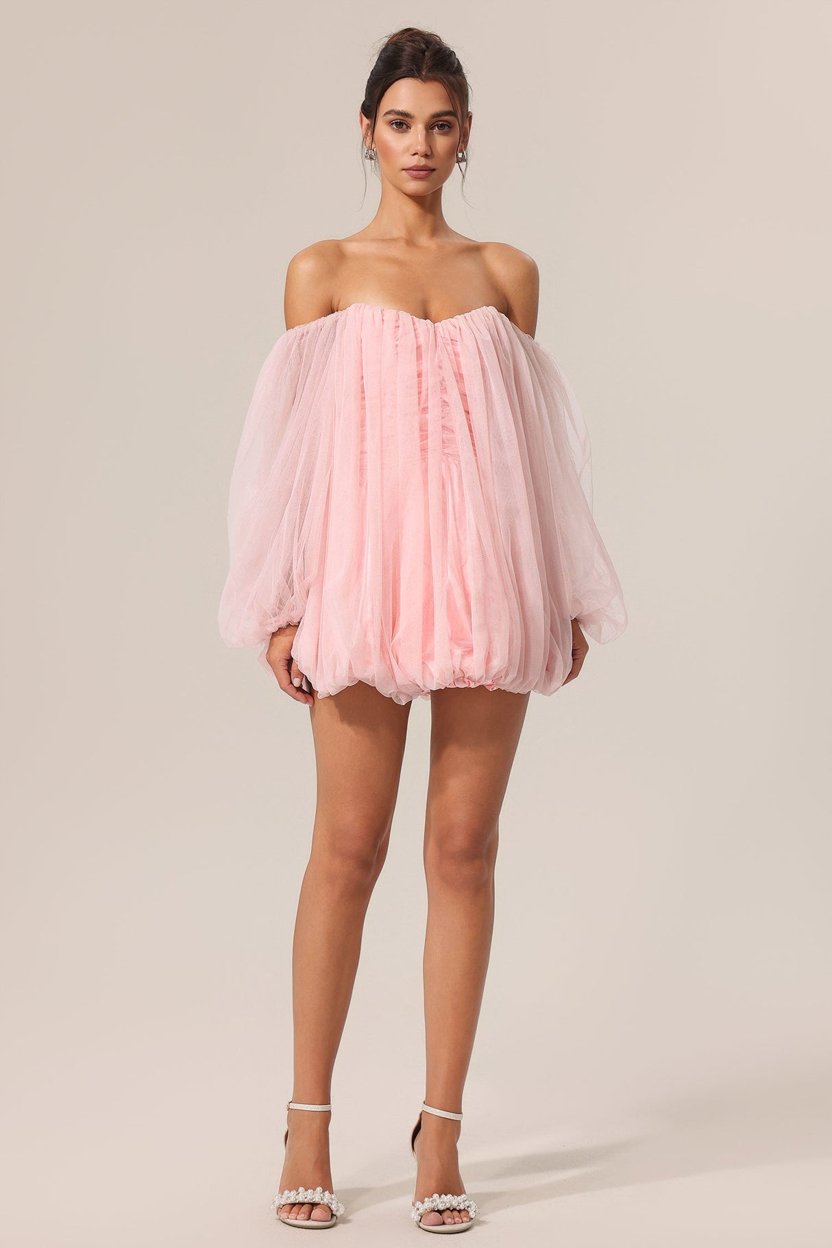Elisabetta Pink Tulle Off-Shoulder Dress with Puffed Skirt