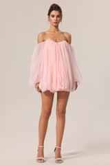 Elisabetta Pink Tulle Off-Shoulder Dress with Puffed Skirt