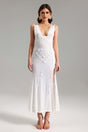 Elisabetta White Floral Asymmetrical Hemline Midi Dress
