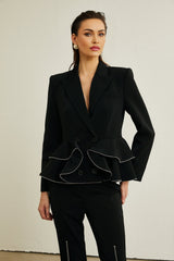 Élise black zipdetail jacket  trousers matching set