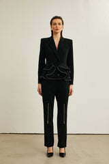 Élise black zipdetail jacket  trousers matching set