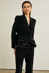 Élise black zipdetail jacket  trousers matching set