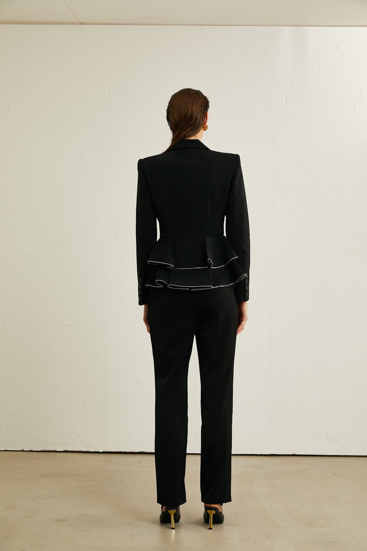 Élise black zipdetail jacket  trousers matching set