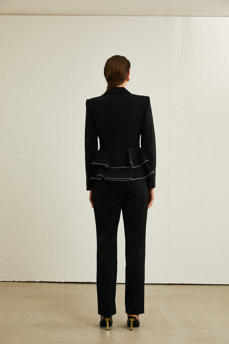 Élise black zipdetail jacket  trousers matching set