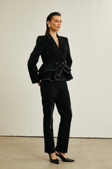 Élise black zipdetail jacket  trousers matching set