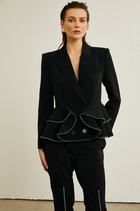 Élise black zipdetail jacket  trousers matching set