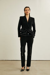 Élise black zipdetail jacket  trousers matching set
