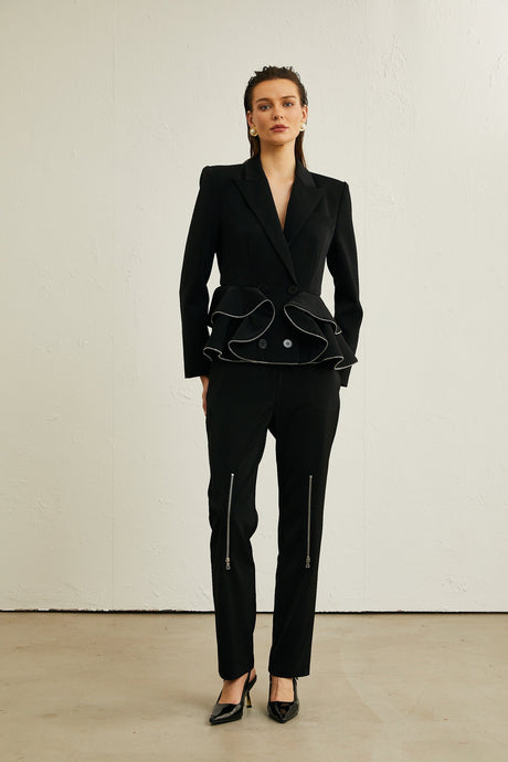 Élise black zipdetail jacket  trousers matching set