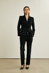 Élise black zipdetail jacket  trousers matching set