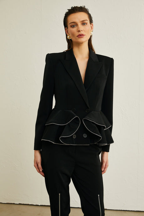 Élise black zipdetail jacket  trousers matching set