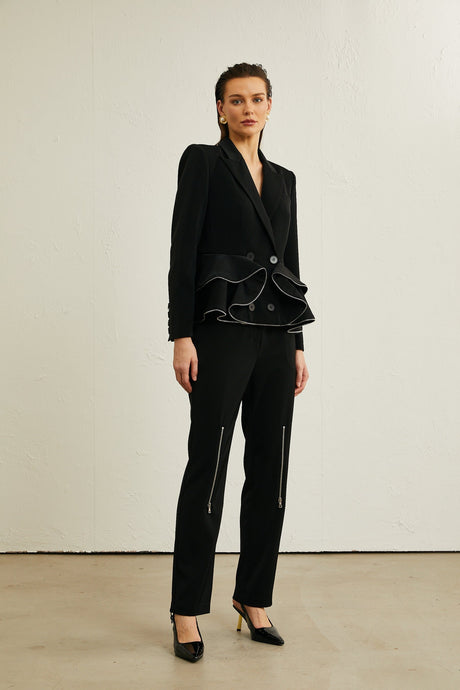 Élise black zipdetail jacket  trousers matching set