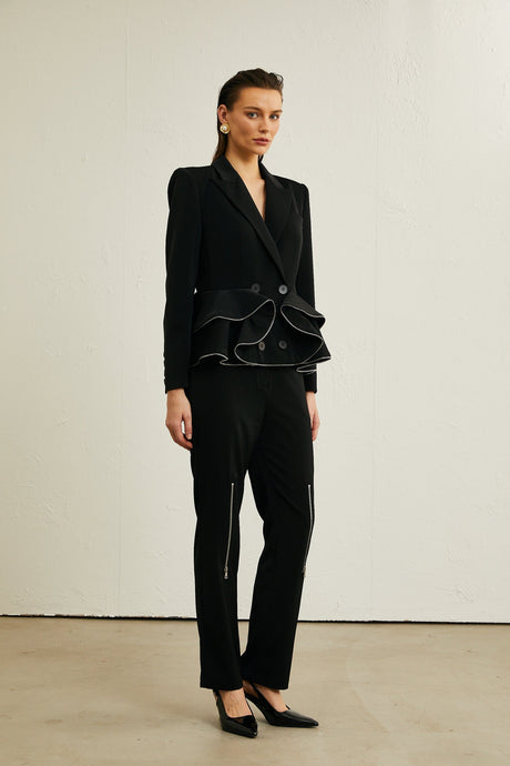 Élise black zipdetail jacket  trousers matching set