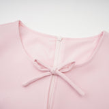 Elise pink bowdetail splitneck midi dress