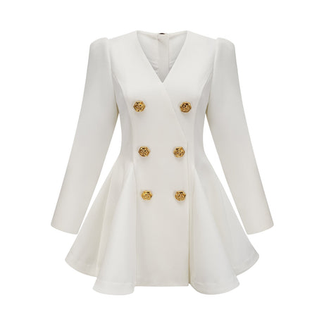 Élise pleated peplumhem blazer dress in White