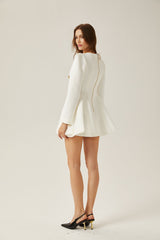 Élise pleated peplumhem blazer dress in White