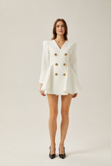 Élise pleated peplumhem blazer dress in White