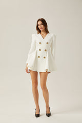 Élise pleated peplumhem blazer dress in White