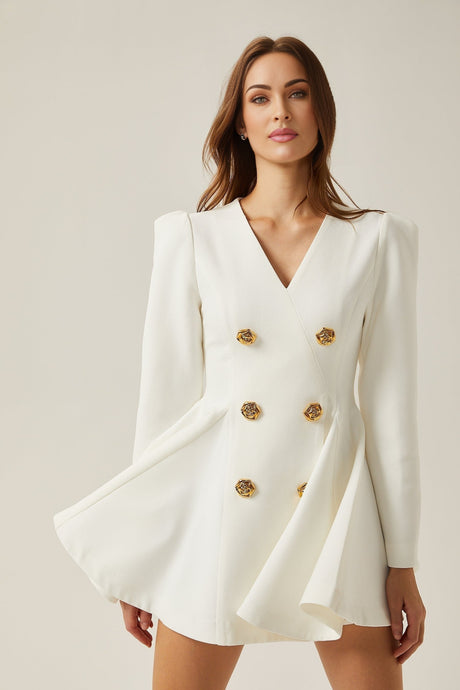 Élise pleated peplumhem blazer dress in White