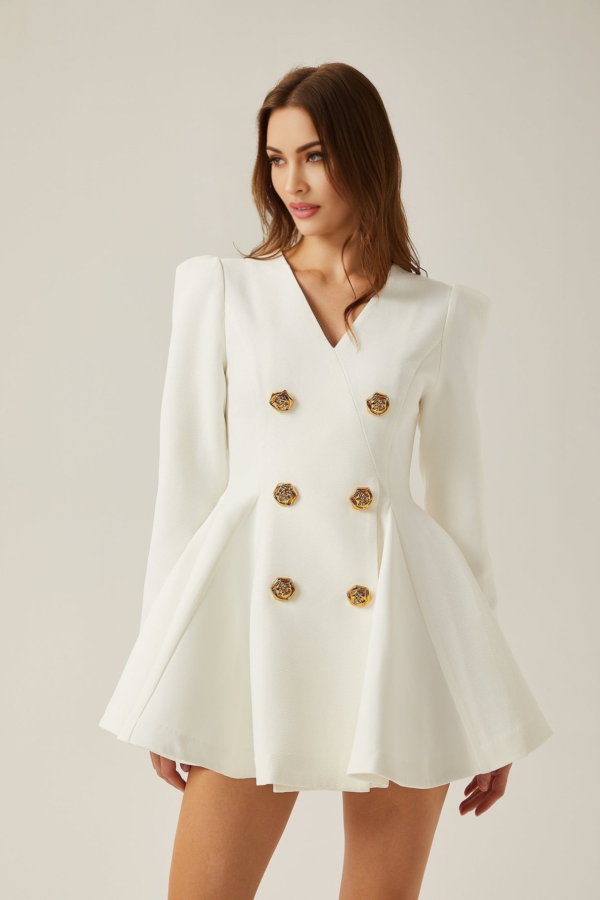 Élise pleated peplumhem blazer dress in White
