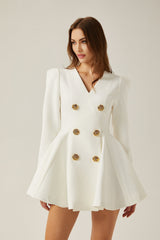 Élise pleated peplumhem blazer dress in White