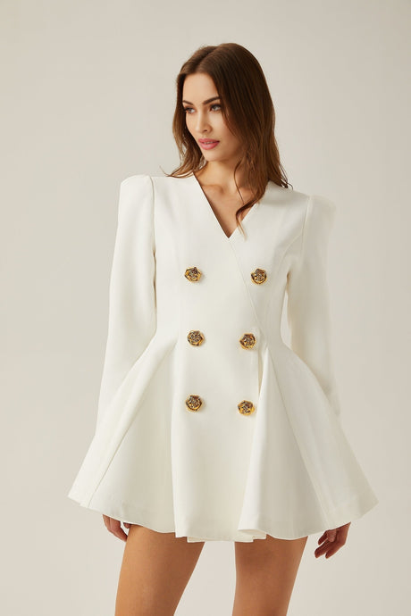 Élise pleated peplumhem blazer dress in White