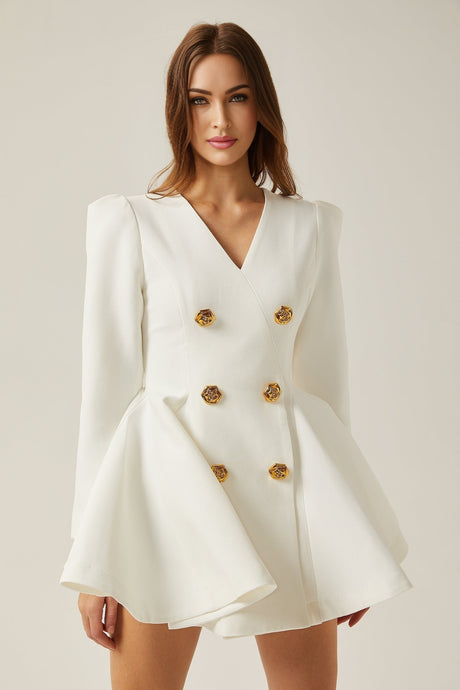 Élise pleated peplumhem blazer dress in White