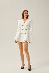 Élise pleated peplumhem blazer dress in White
