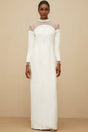 Eliza Gown - Mock Neck - Faux - Pearl & Rhinestone Embellishment - Cinched Waist - Tulle Panelling - Rear Slit