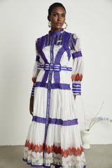 Eliza Midi Dress - Round Neck - Long Sleeves - Pattern - Belted Waist