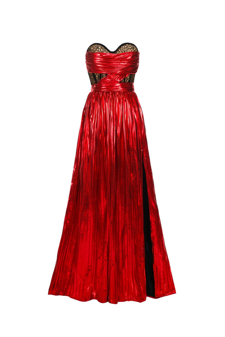 Eliza Red Lace Strapless Maxi Dress