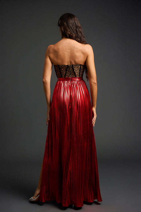 Eliza Red Lace Strapless Maxi Dress