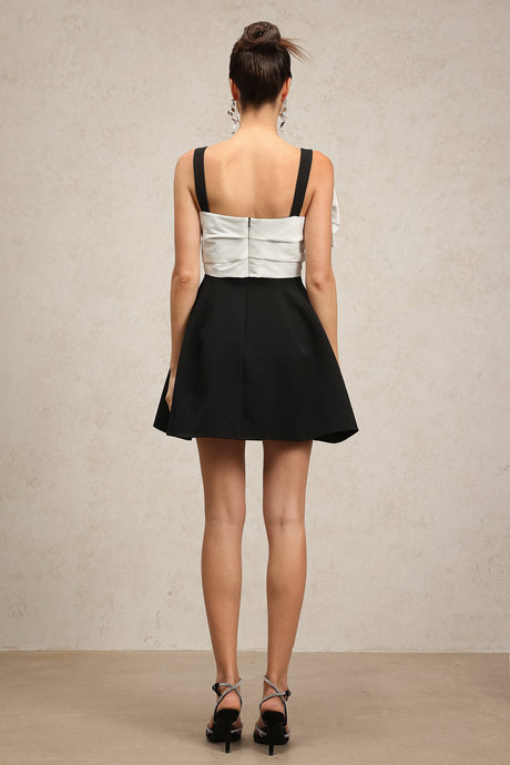 Elizabeth Black Dress with Striking Neckline and Soft Draping