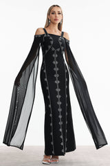 Elizabeth Black Rhinestone Detailing Off-Shoulder Dress
