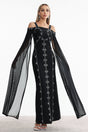 Elizabeth Black Rhinestone Detailing Off-Shoulder Dress