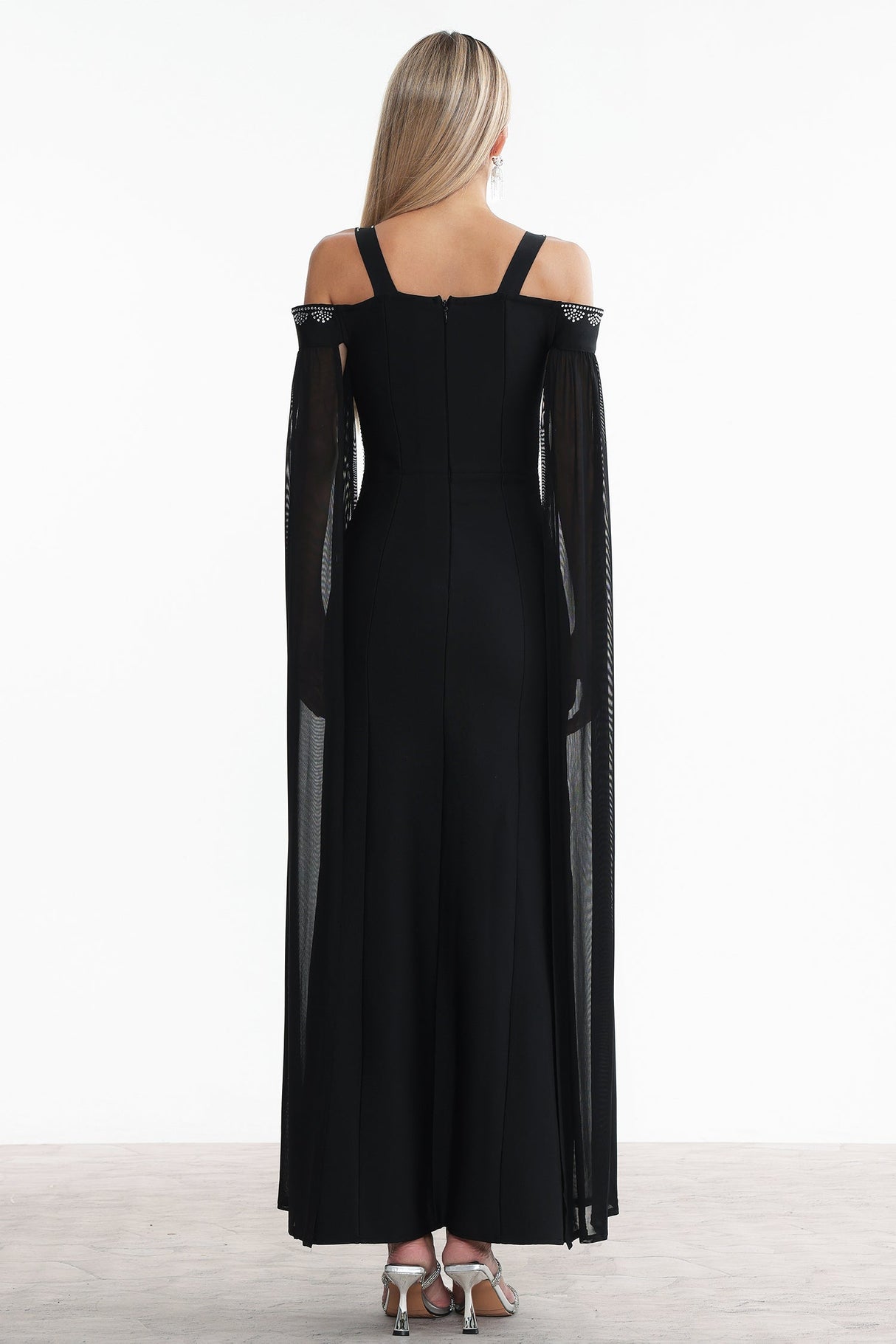 Elizabeth Black Rhinestone Off-Shoulder Dress
