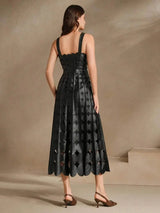Elizabeth Midi Dress - Spaghetti Strap - Formal & Evening - Straight Hem - Natural Waist - Plants Print