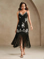 Elizabeth Midi Dress - Spaghetti Strap - Formal & Evening - Straight Hem - Natural Waist - Plants Print