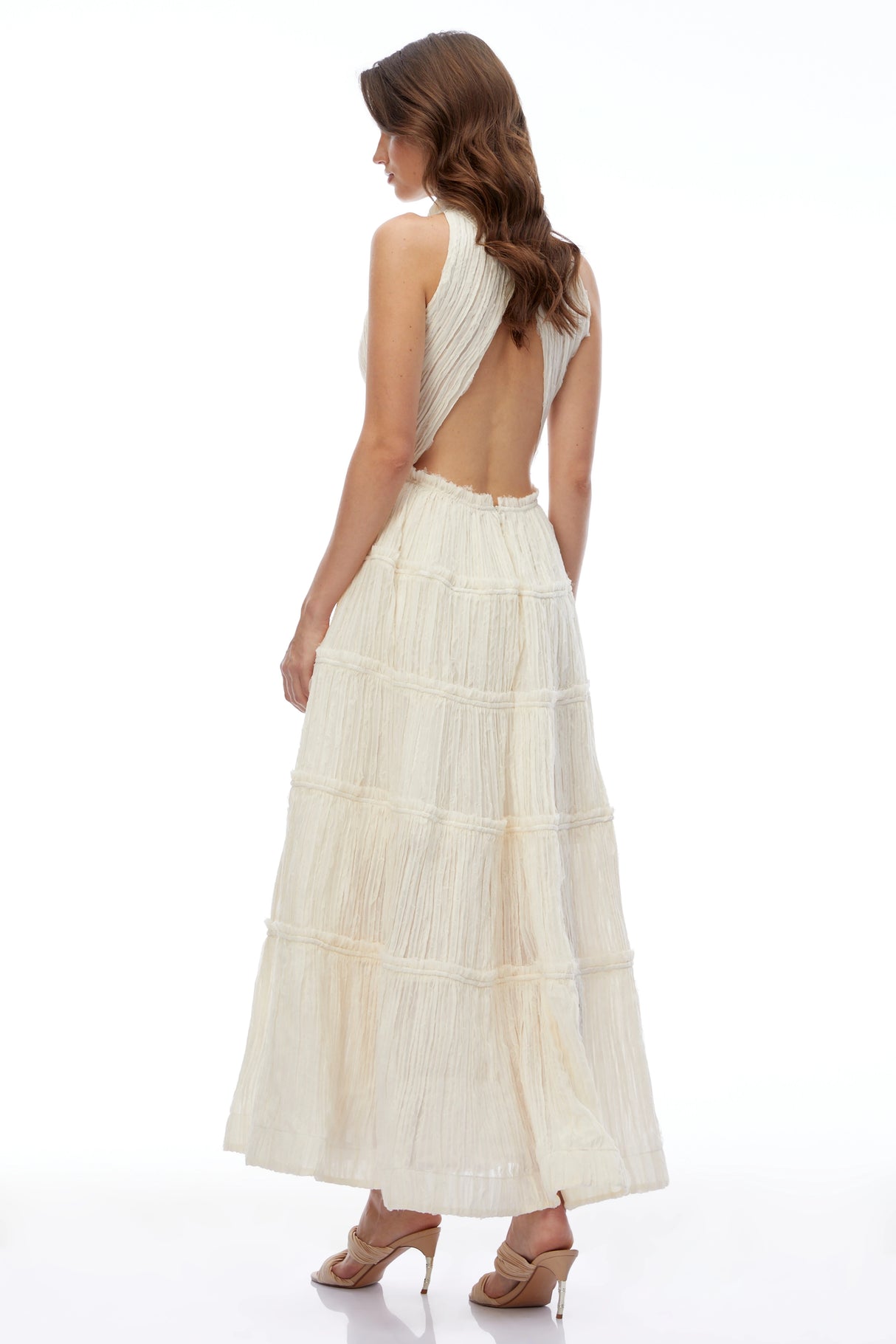 Elizabeth White Halterneck Frilled Maxi Dress