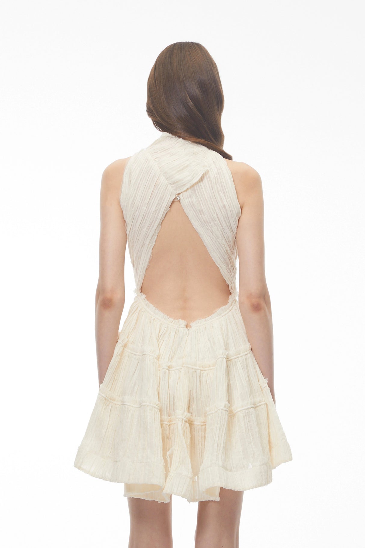 Elizabeth White Halterneck Frilled Mini Dress