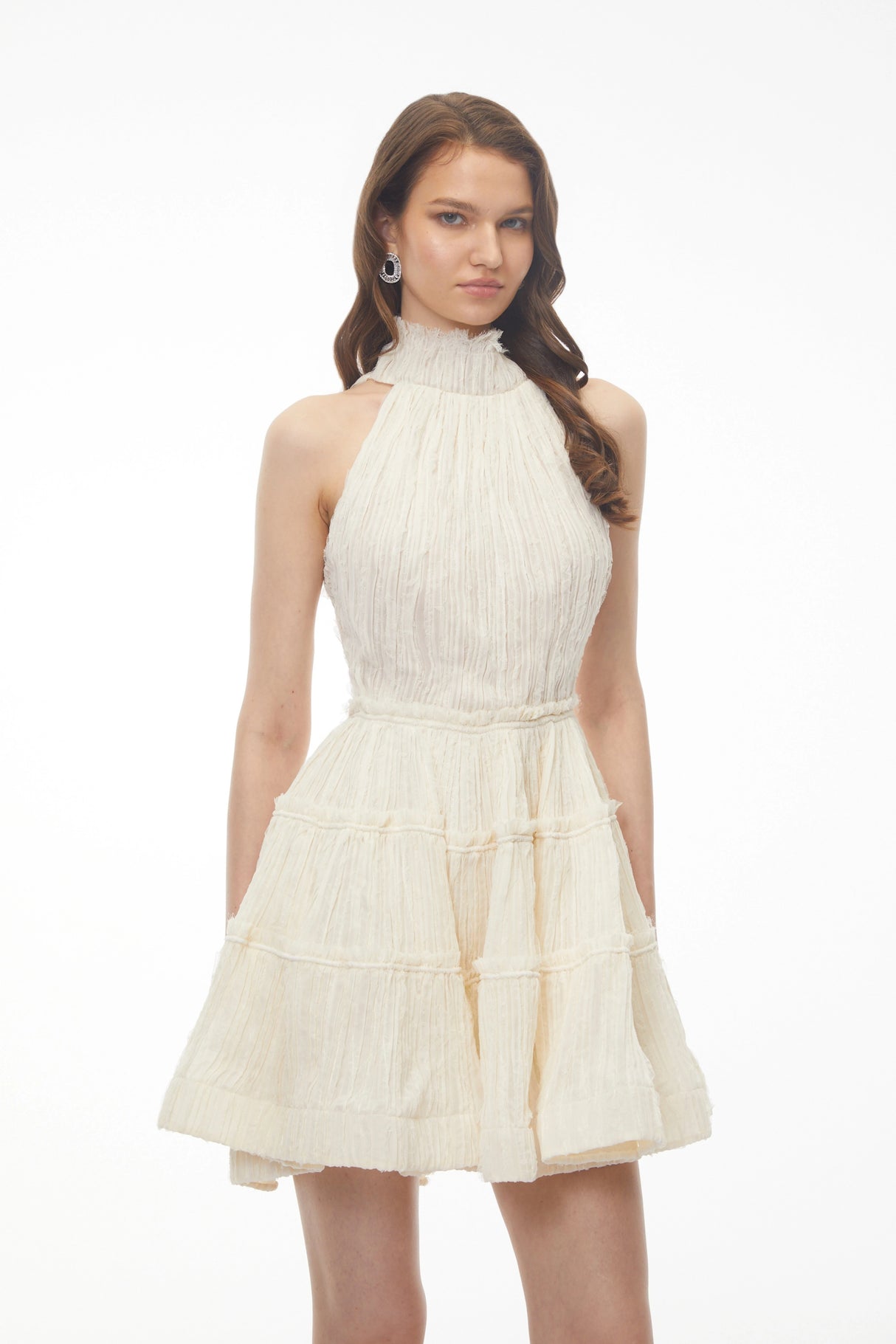 Elizabeth White Halterneck Frilled Mini Dress