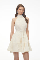 Elizabeth White Halterneck Frilled Mini Dress